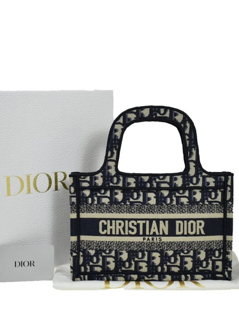 CHRISTIAN DIOR Logo OBLIQUE Mini Hand Bag Canvas Navy Blue Italy